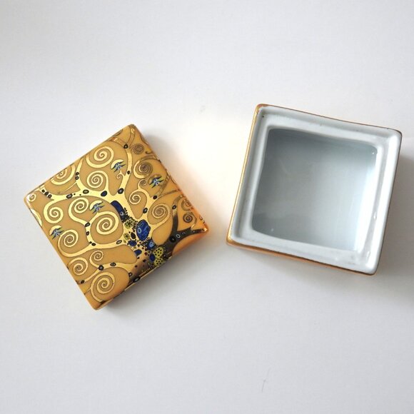 Gustav Klimt Tree of Life Porcelain Trinket Jewelry Box Pillbox Gold Gilt Spain - Picture 5 of 7